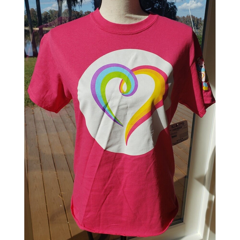 NEW CARE Bears Unlock The Magic Hot Pink T-Shirt Size Small Rainbow Heart NWTs
